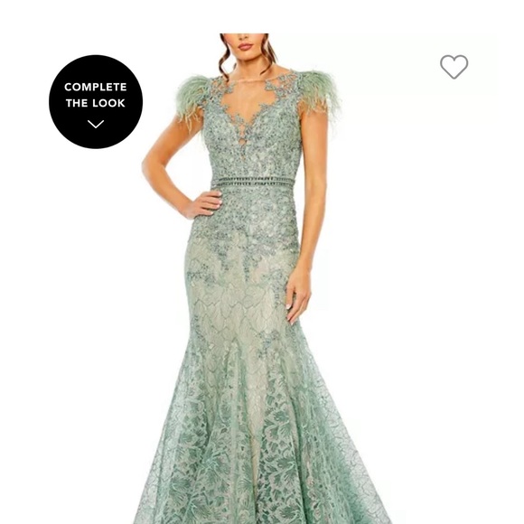 Mac Dougal Embellished Feather Cap Sleeve Illusion Neck Trumpet Gown - Picture 8 of 8